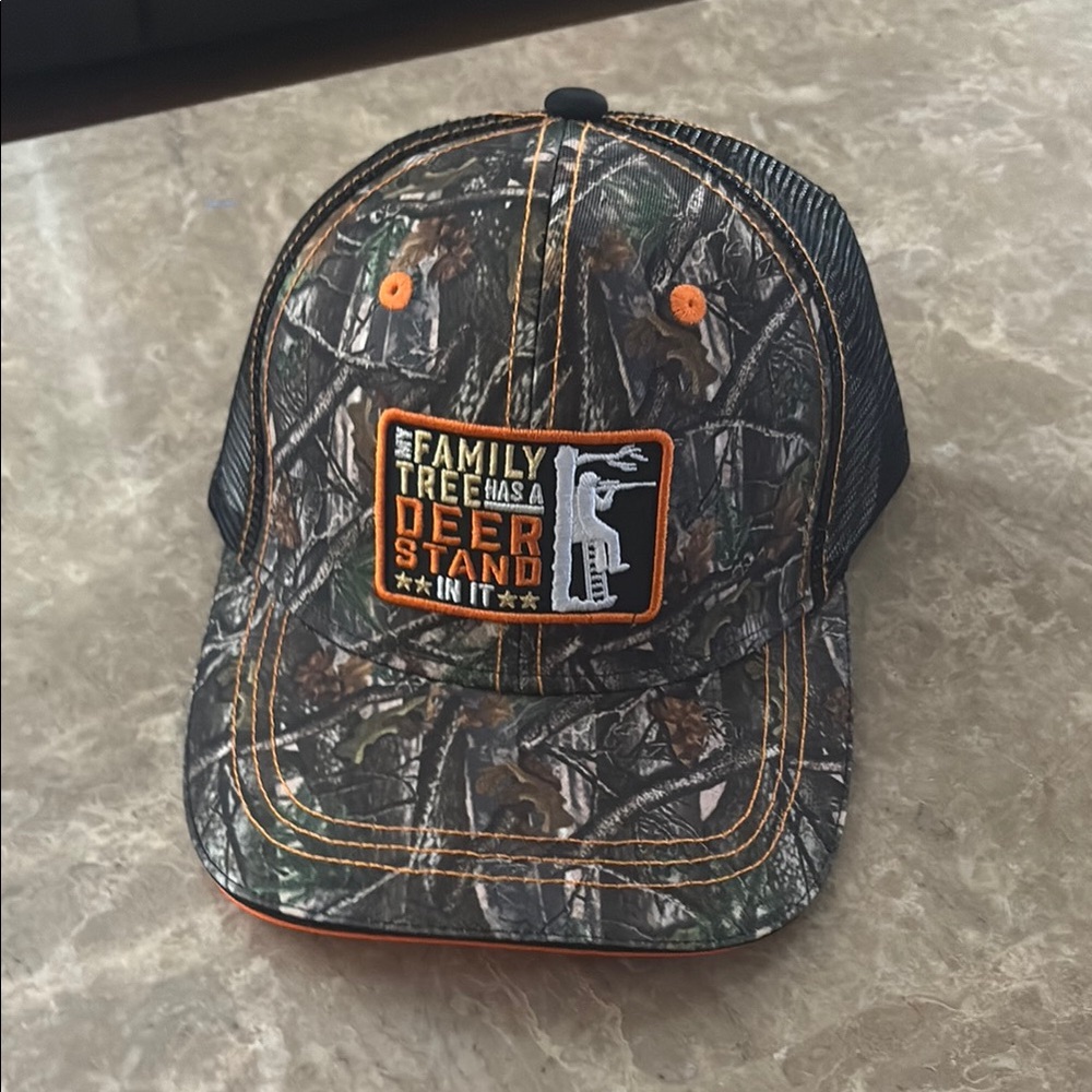 Camo Hat with Orange and Black Accents